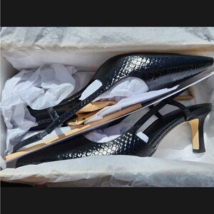 Michael Kors Black Croc-Embossed Pointed Slingback Heels